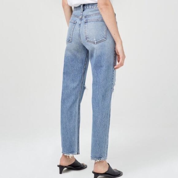 AGOLDE Blue Mia Mid Rise Distressed Straight Leg Jeans Sz 26 - Picture 11 of 13